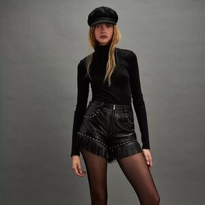 UNDERSTATED LEATHER NWT Fringe Black Shorts XL